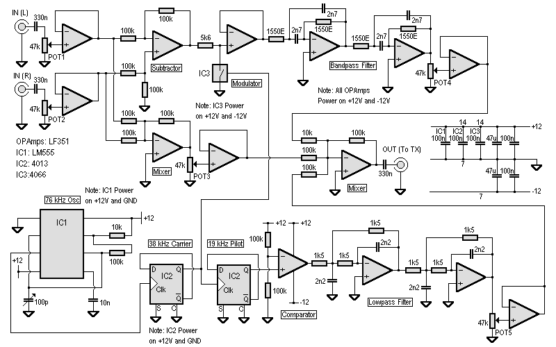 FM stereo transmitter: stereo encoder schematic